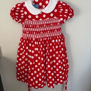 Anavini Red Corduroy Hand Smocked Dress Size 4
